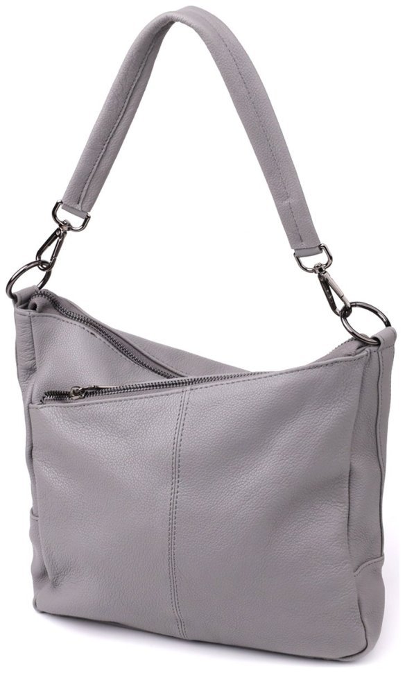 Городская женская сумка из натуральной кожи с двумя ремешками Vintage 98161 серого цвета modnotak фото №1