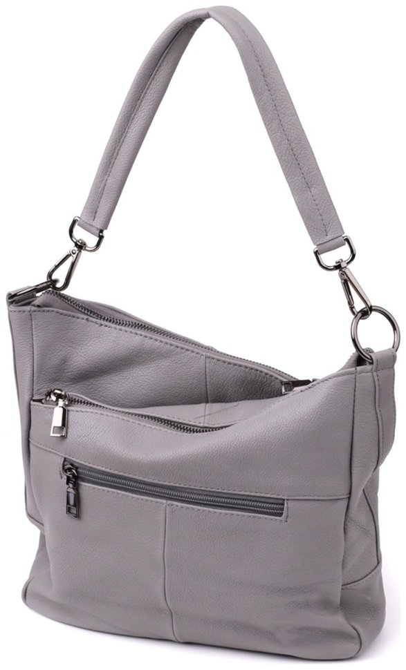 Городская женская сумка из натуральной кожи с двумя ремешками Vintage 98161 серого цвета modnotak фото №2