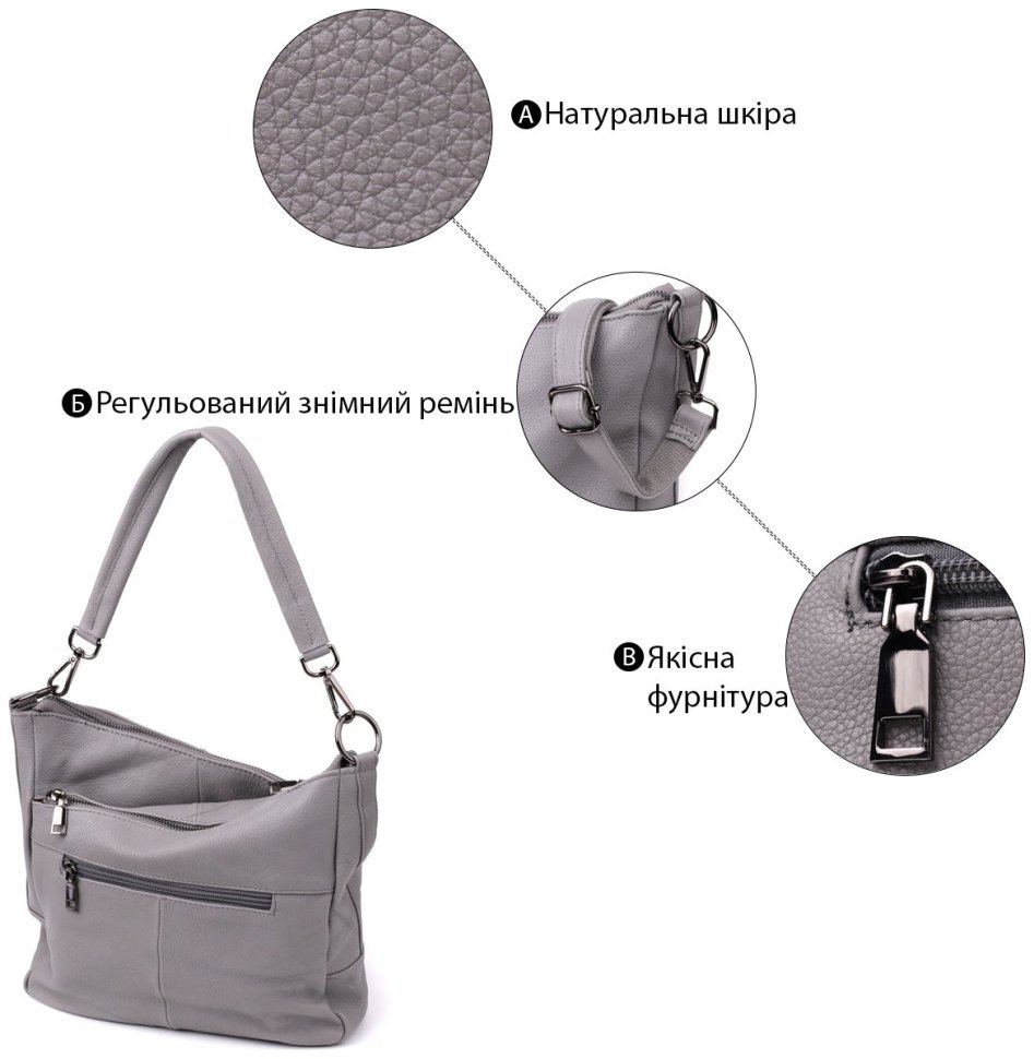 Городская женская сумка из натуральной кожи с двумя ремешками Vintage 98161 серого цвета modnotak фото №4