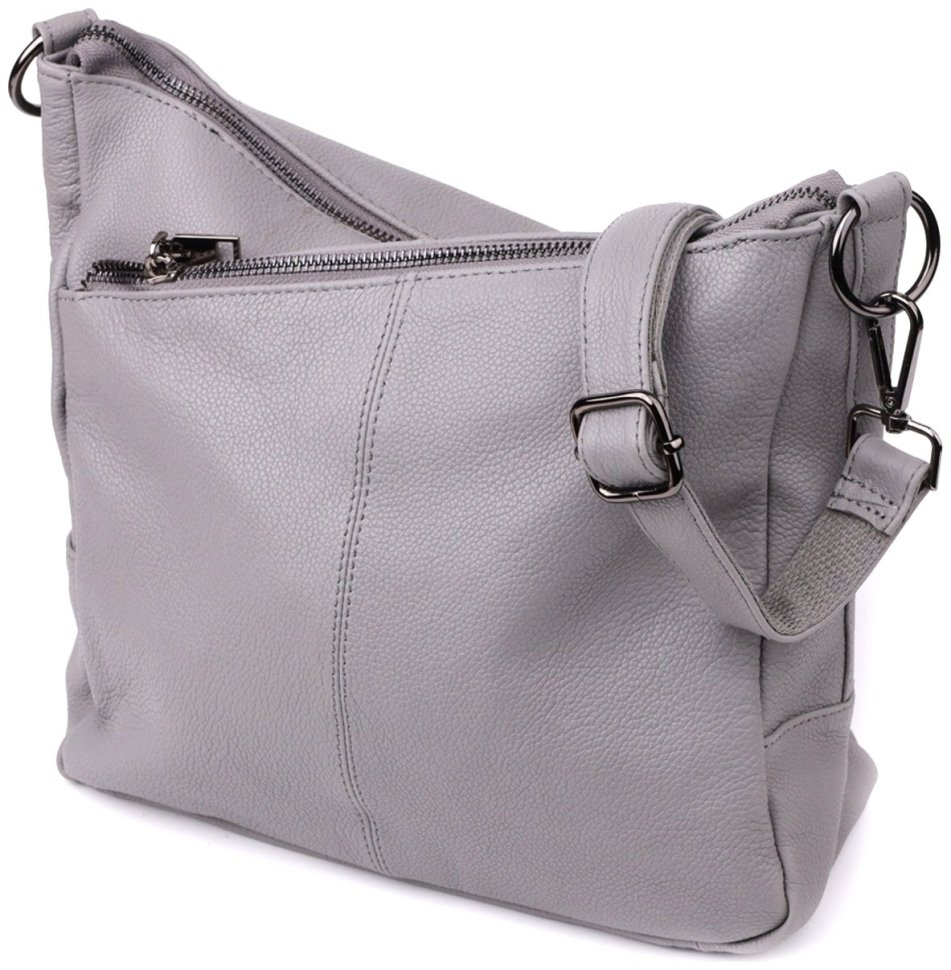 Городская женская сумка из натуральной кожи с двумя ремешками Vintage 98161 серого цвета modnotak фото №6