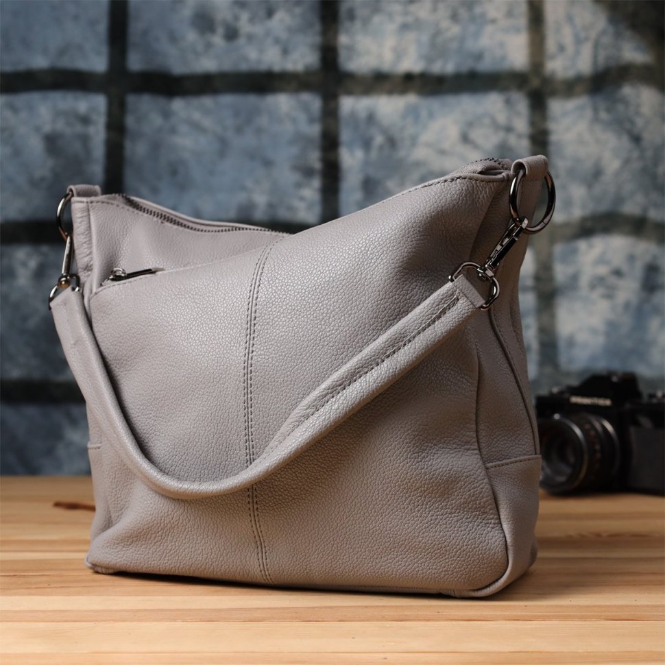 Городская женская сумка из натуральной кожи с двумя ремешками Vintage 98161 серого цвета modnotak фото №10