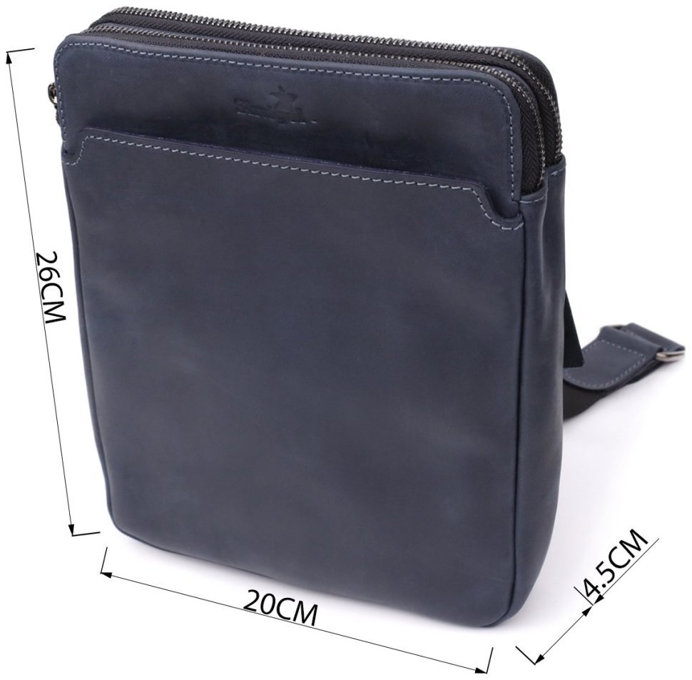 Винтажная мужская сумка через плечо с 2-мя основным отделением на молнии Shvigel синяя 108361 modnotak фото №3