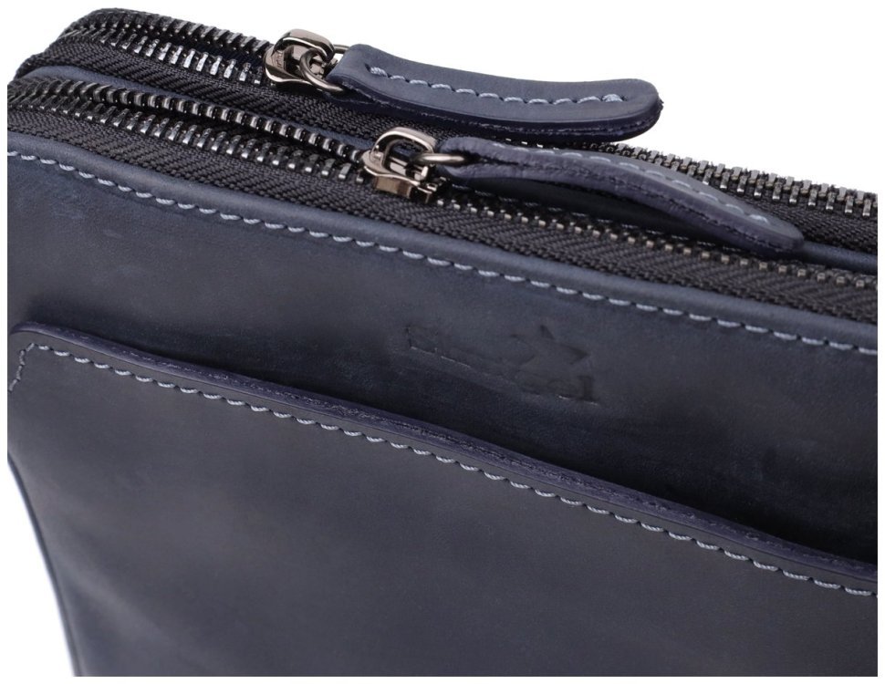 Винтажная мужская сумка через плечо с 2-мя основным отделением на молнии Shvigel синяя 108361 modnotak фото №5