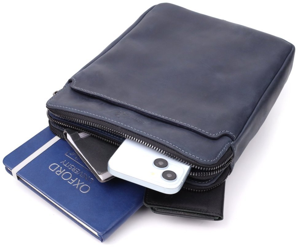 Винтажная мужская сумка через плечо с 2-мя основным отделением на молнии Shvigel синяя 108361 modnotak фото №7