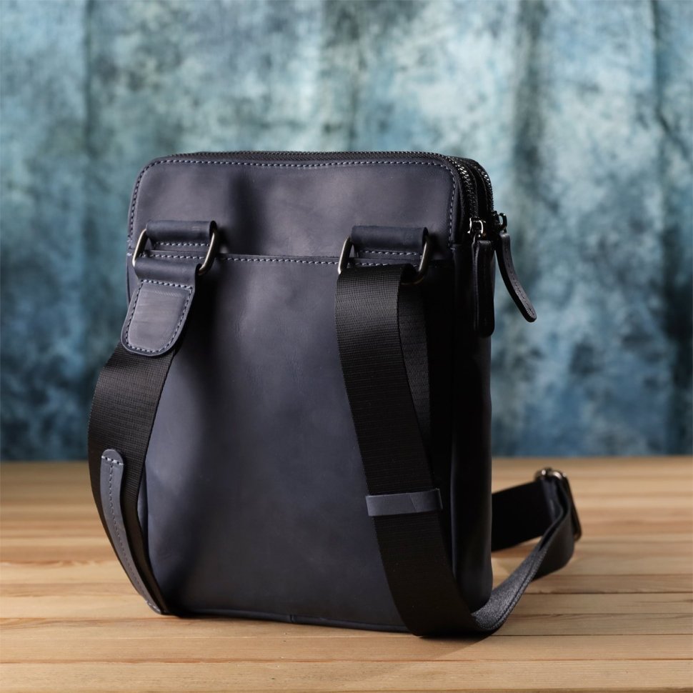 Винтажная мужская сумка через плечо с 2-мя основным отделением на молнии Shvigel синяя 108361 modnotak фото №9