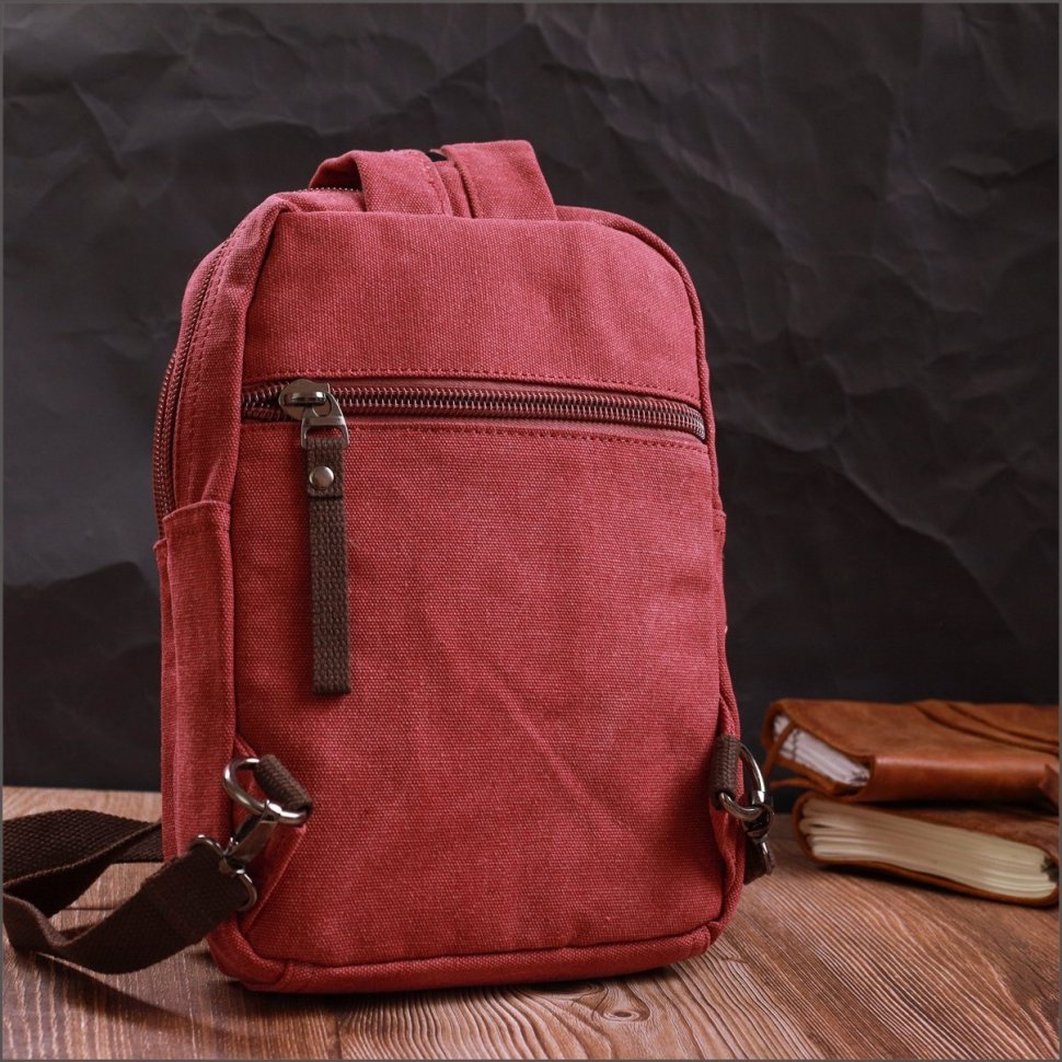 Бордова текстильна сумка-рюкзак з двома відділеннями із щільного текстилю Vintage 2422164
