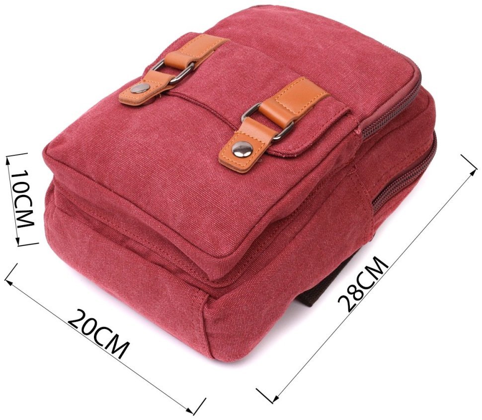 Бордовая текстильная сумка-рюкзак с двумя отделениями из плотного текстиля Vintage 2422164 modnotak фото №10