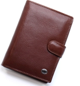 Місткий гаманець чоловічий з натуральної шкіри коричневого кольору з блоком під документи ST Leather (21526)