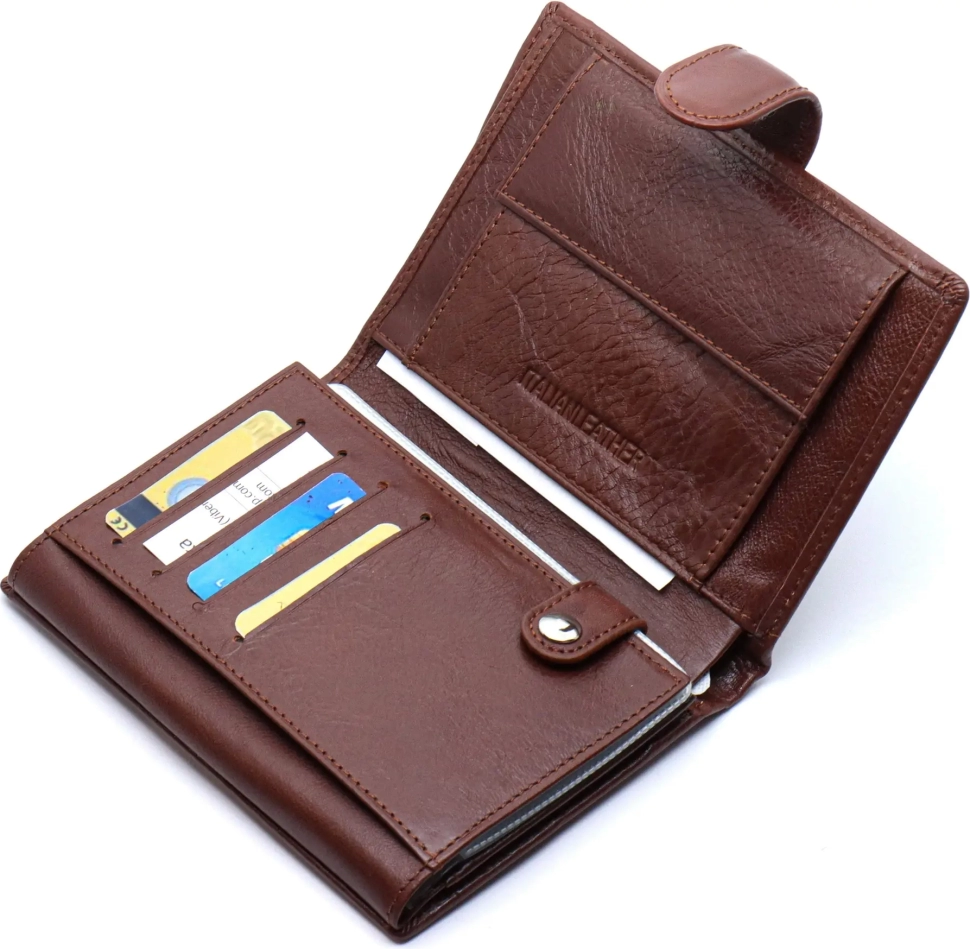 Місткий гаманець чоловічий з натуральної шкіри коричневого кольору з блоком під документи ST Leather (21526)