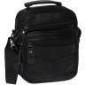 Мужская недорогая кожаная сумка-барсетка черного цвета с ручкой Keizer (22057) - 1