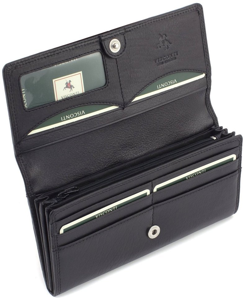 Женский качественный кожаный кошелек крупного размера в черном цвете Visconti 68861