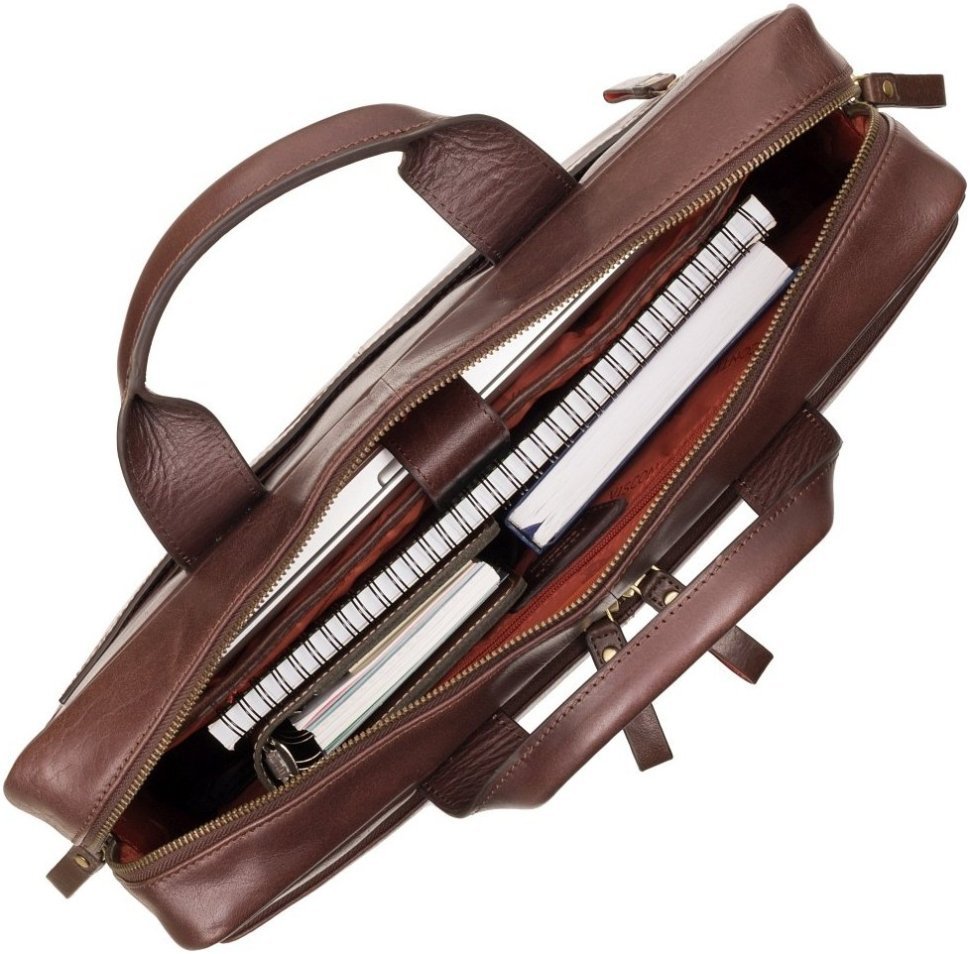 Велика шкіряна сумка коричневого кольору для ноутбука 15 дюймів Visconti Hugo 69061