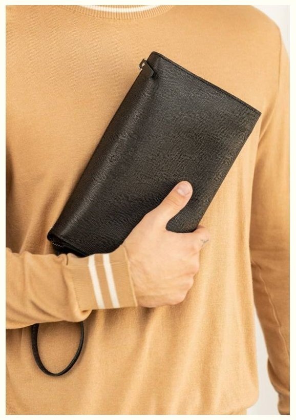 Стильная сумка-клатч из натуральной кожи сафьяно в черном цвете BlankNote 79061 modnotak фото №3