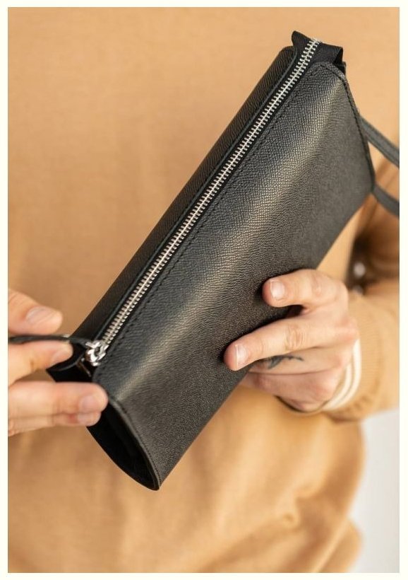 Стильная сумка-клатч из натуральной кожи сафьяно в черном цвете BlankNote 79061 modnotak фото №9