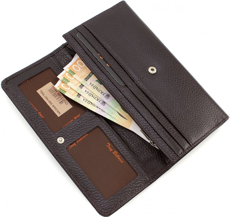 Шкіряний жіночий гаманець коричневого кольору з двома місткими відділами Tony Bellucci (10870)