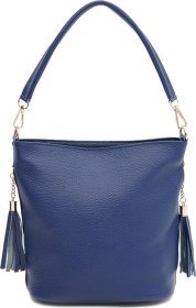 Жіноча вертикальна шкіряна сумка синього кольору на плече Keizer (59161)