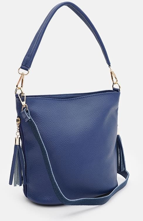 Жіноча вертикальна шкіряна сумка синього кольору на плече Keizer (59161)