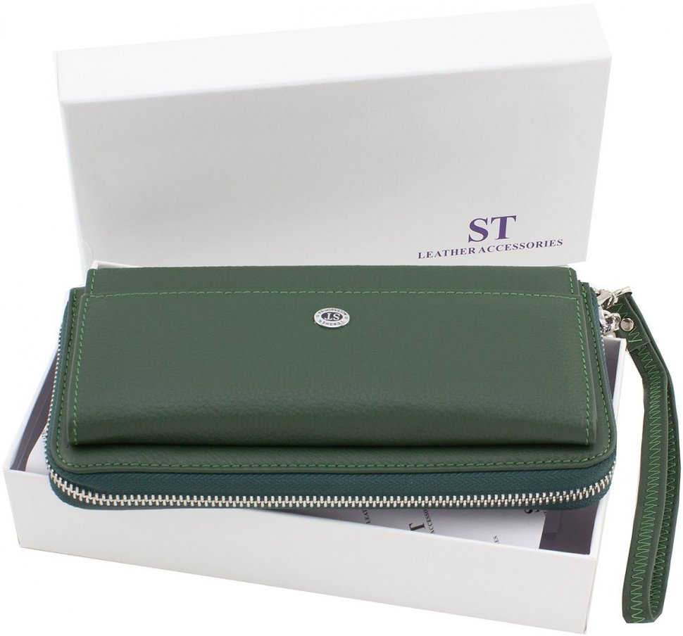 Темно-зелений жіночий гаманець великого розміру з натуральної шкіри ST Leather (14049)