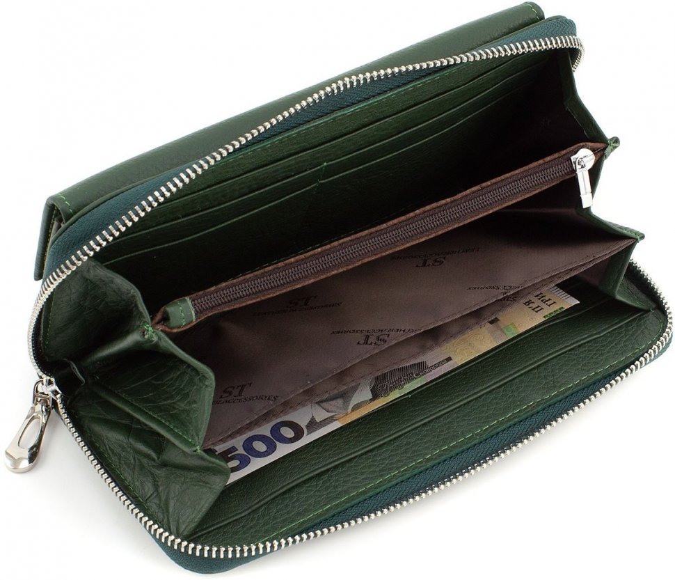 Темно-зелений жіночий гаманець великого розміру з натуральної шкіри ST Leather (14049)