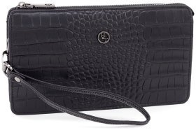 Черный мужской клатч из натуральной кожи под рептилию на одну молнию H.T. Leather 79461