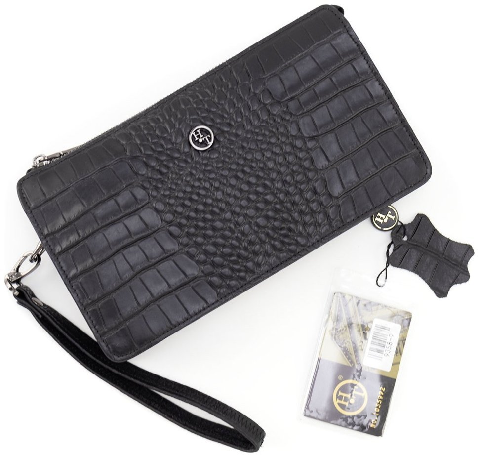 Черный мужской клатч из натуральной кожи под рептилию на одну молнию H.T. Leather 79461 фото №7 Черный мужской клатч из натуральной кожи под рептилию на одну молнию H.T. Leather 79461 modnotak фото №7