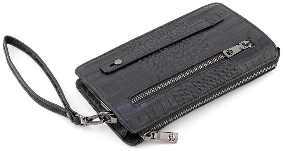 Черный мужской клатч из натуральной кожи под рептилию на одну молнию H.T. Leather 79461 фото №8 Черный мужской клатч из натуральной кожи под рептилию на одну молнию H.T. Leather 79461 modnotak фото №8