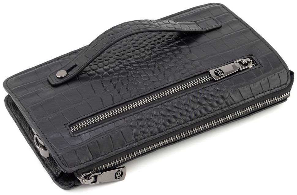 Черный мужской клатч из натуральной кожи под рептилию на одну молнию H.T. Leather 79461 фото №9 Черный мужской клатч из натуральной кожи под рептилию на одну молнию H.T. Leather 79461 modnotak фото №9