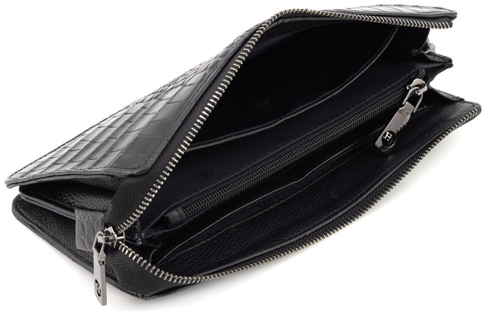 Черный мужской клатч из натуральной кожи под рептилию на одну молнию H.T. Leather 79461 фото №10 Черный мужской клатч из натуральной кожи под рептилию на одну молнию H.T. Leather 79461 modnotak фото №10