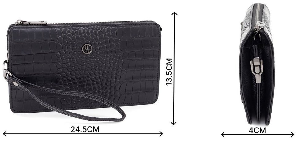 Черный мужской клатч из натуральной кожи под рептилию на одну молнию H.T. Leather 79461 фото №3 Черный мужской клатч из натуральной кожи под рептилию на одну молнию H.T. Leather 79461 modnotak фото №3
