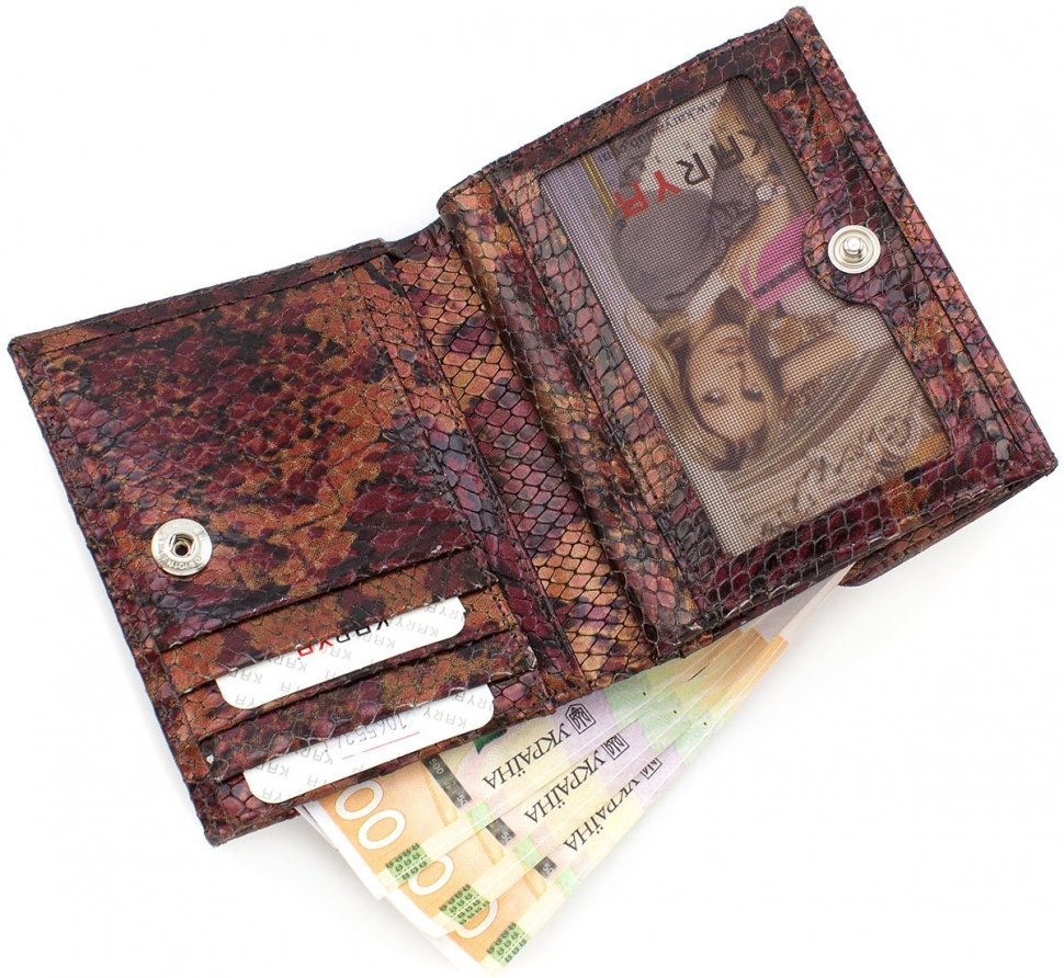 Фірмовий жіночий гаманець з натуральної шкіри з принтом під змію KARYA (15537)