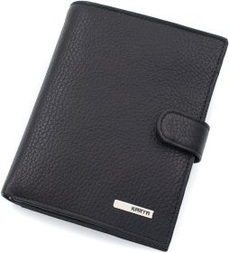 Функціональне чоловіче шкіряне портмоне під паспорт та автодокументи KARYA 69761 Чорного кольору