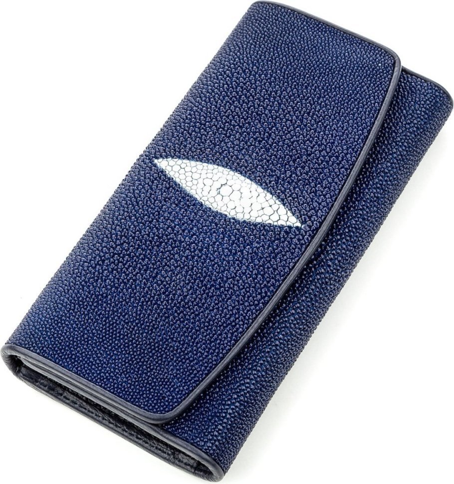 Женский кошелек синего цвета из настоящей кожи ската STINGRAY LEATHER (024-18622)