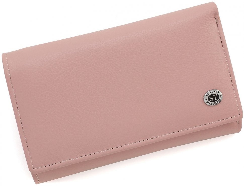 Світло-рожевий невеликий жіночий гаманець з натуральної шкіри на магнітах ST Leather (15605)