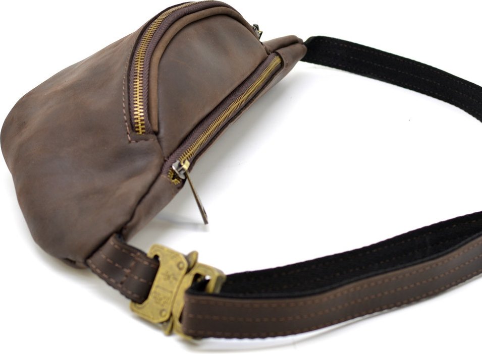 Вінтажна сумка на пояс із натуральної шкіри коричневого кольору TARWA (21632)