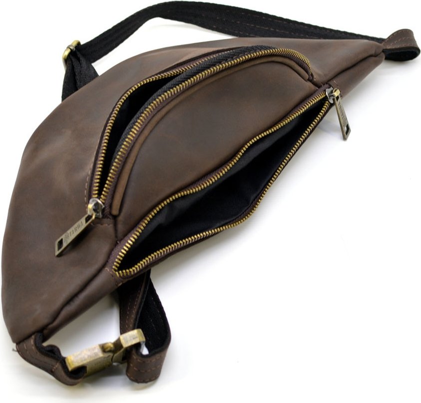Вінтажна сумка на пояс із натуральної шкіри коричневого кольору TARWA (21632)