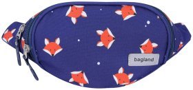 Сумка бананка (на пояс) для дітей із водовідштовхувального текстилю з принтом лисиці Bagland 111262 синя