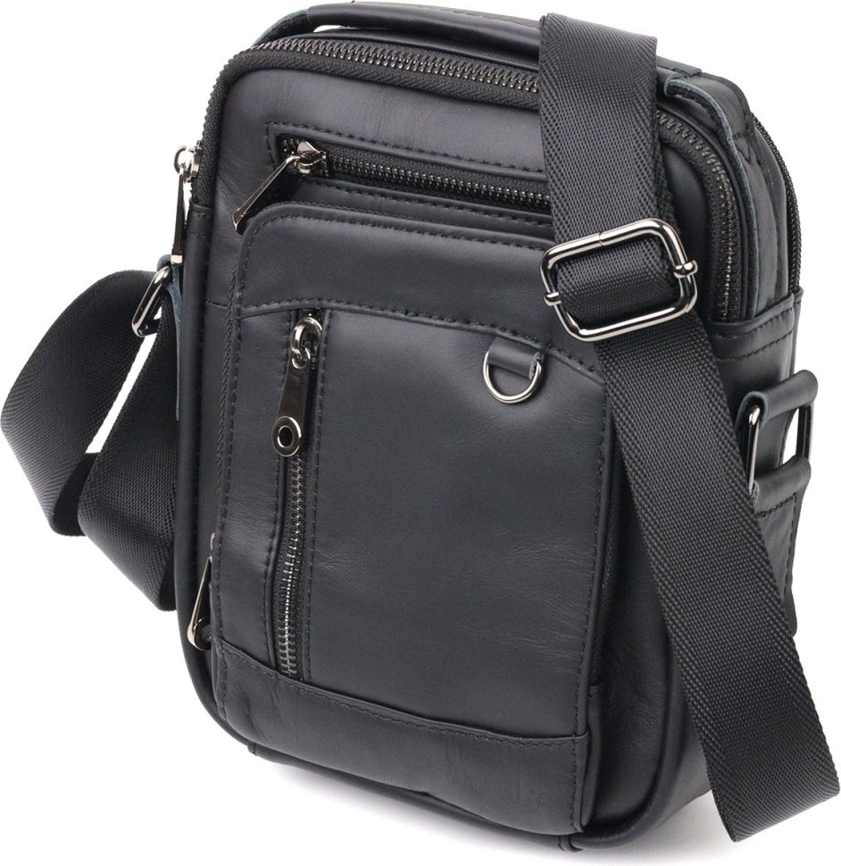 Якісна чоловіча сумка-барсетка з ручкою із чорної шкіри Vintage (20828)