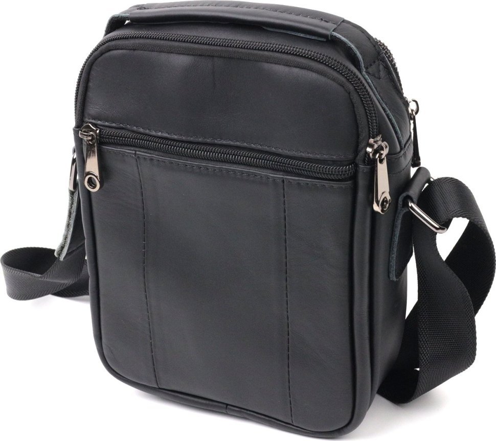Качественная мужская сумка-барсетка с ручкой из черной кожи Vintage (20828)
