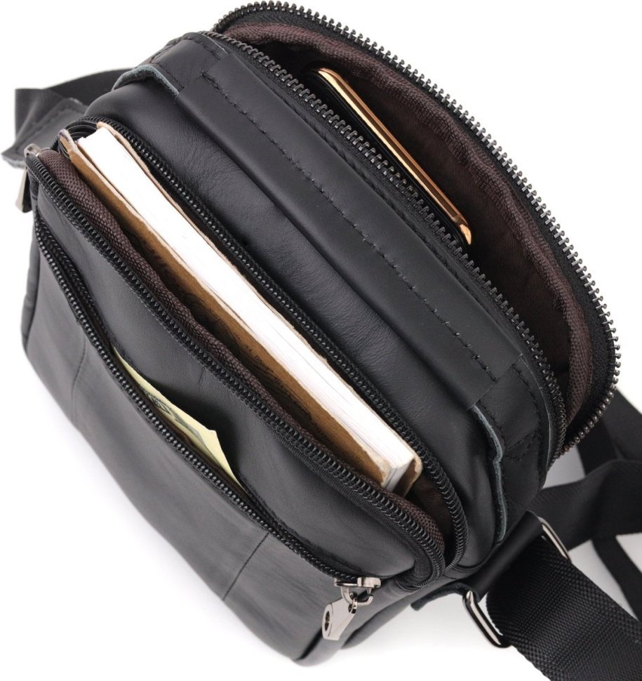 Качественная мужская сумка-барсетка с ручкой из черной кожи Vintage (20828)