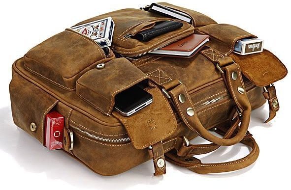 Шкіряна чоловіча сумка в вінтажному стилі з кишенями VINTAGE STYLE (14051)
