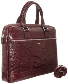 Ділова жіноча сумка з натуральної шкіри з фактурою під крокодила для документів та ноутбука Desisan 81662 (Бордовий колір)