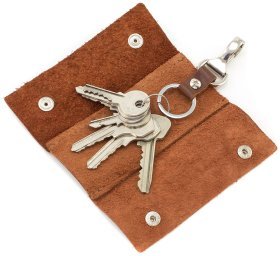 Патриотичная ключница коричневого цвета из натуральной кожи с надписью З Україною в серці - Grande Pelle (13218)