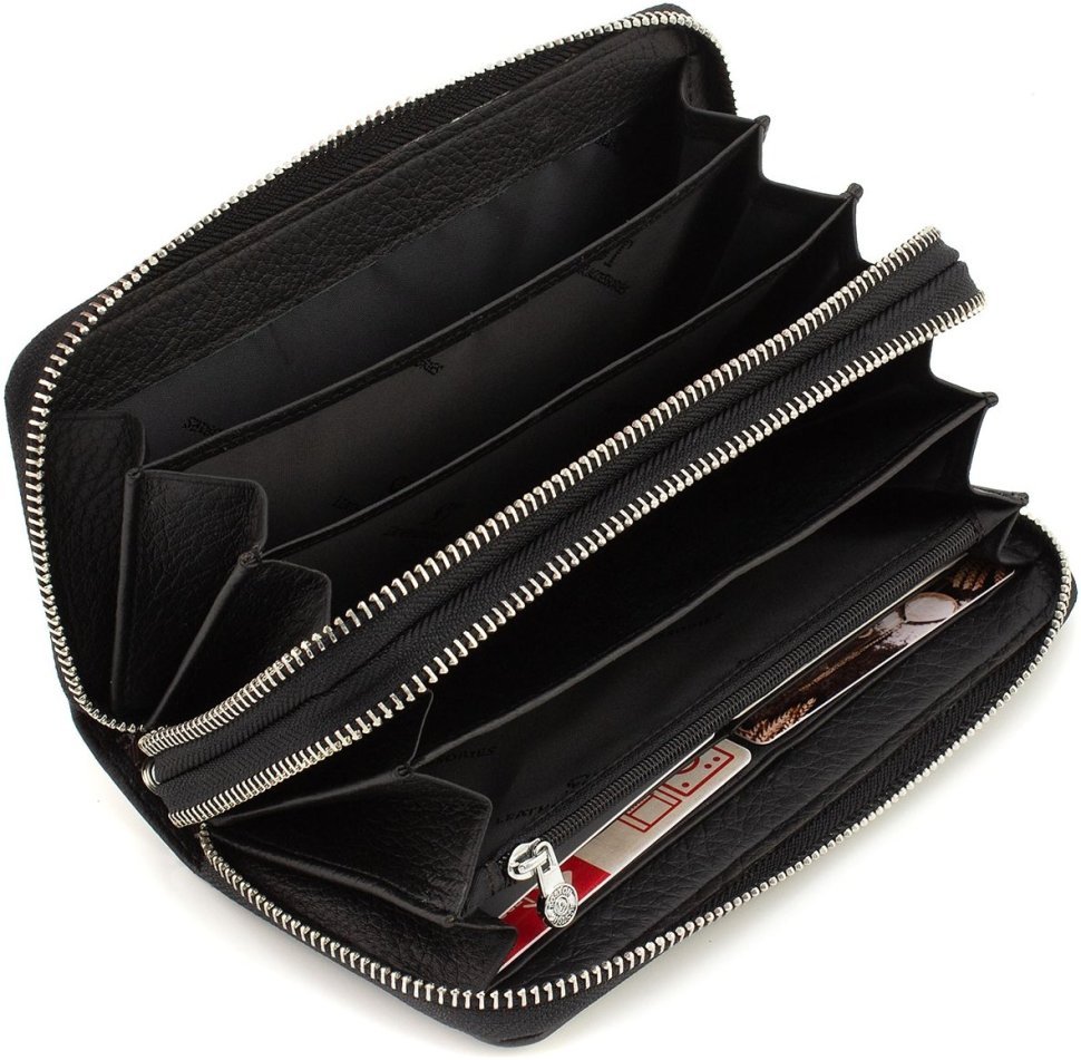 Місткий жіночий гаманець на дві блискавки чорного кольору - ST Leather (17071)