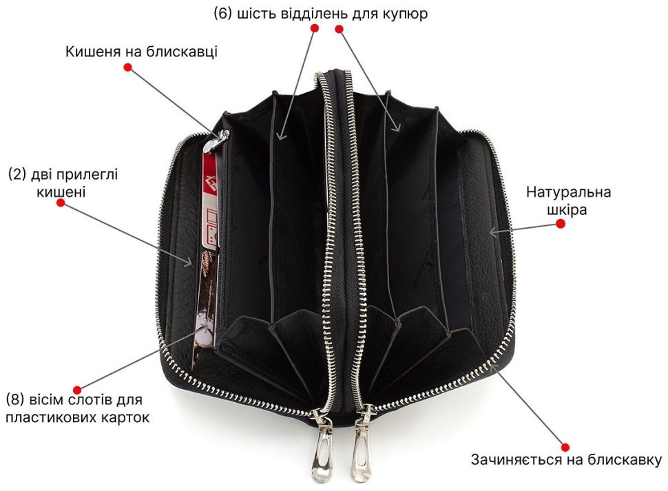 Місткий жіночий гаманець на дві блискавки чорного кольору - ST Leather (17071) фото №4 Місткий жіночий гаманець на дві блискавки чорного кольору - ST Leather (17071) modnotak фото №4