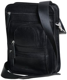 Повседневная компактная мужская сумка из фактурной кожи черного цвета Vip Collection 102662