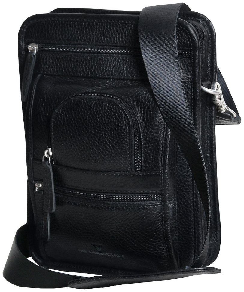 Повсякденна компактна чоловіча сумка із фактурної шкіри чорного кольору Vip Collection 102662 modnotak фото №1