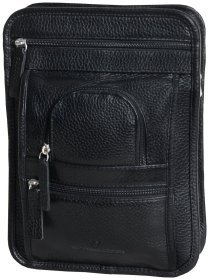 Повседневная компактная мужская сумка из фактурной кожи черного цвета Vip Collection 102662