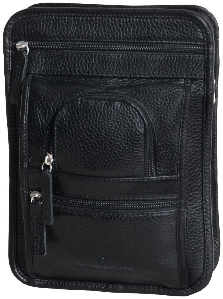 Повсякденна компактна чоловіча сумка із фактурної шкіри чорного кольору Vip Collection 102662 modnotak фото №2