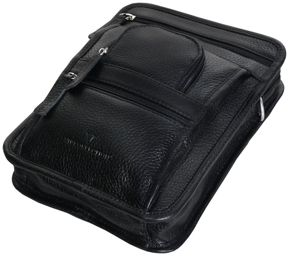 Повсякденна компактна чоловіча сумка із фактурної шкіри чорного кольору Vip Collection 102662 modnotak фото №5