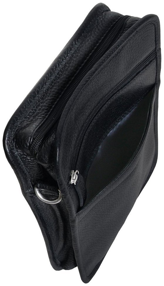 Повсякденна компактна чоловіча сумка із фактурної шкіри чорного кольору Vip Collection 102662 modnotak фото №7